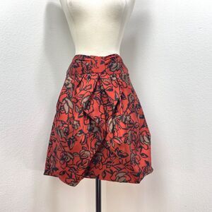 Eva Franco Bubble Satin Mini Tulip Skirt Brunt Red Orange Floral Lined Size 12